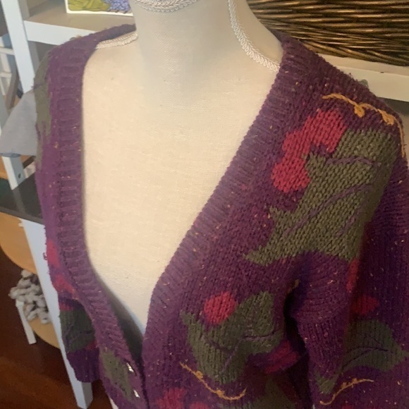 P.S. Sport Vintage Purple/Green 4- Button V-Front Cardigan Sweater, Small Petite - Picture 2 of 11